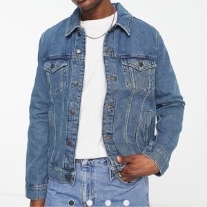 NWT Asos Regular Denim Trucker Jean Jacket Mid Medium Wash Side Pockets Men's XS